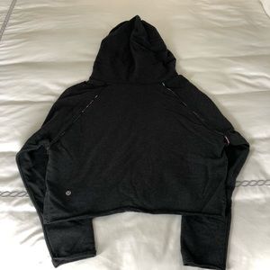 Lululemon cropped sweatshirt with oversized hood.